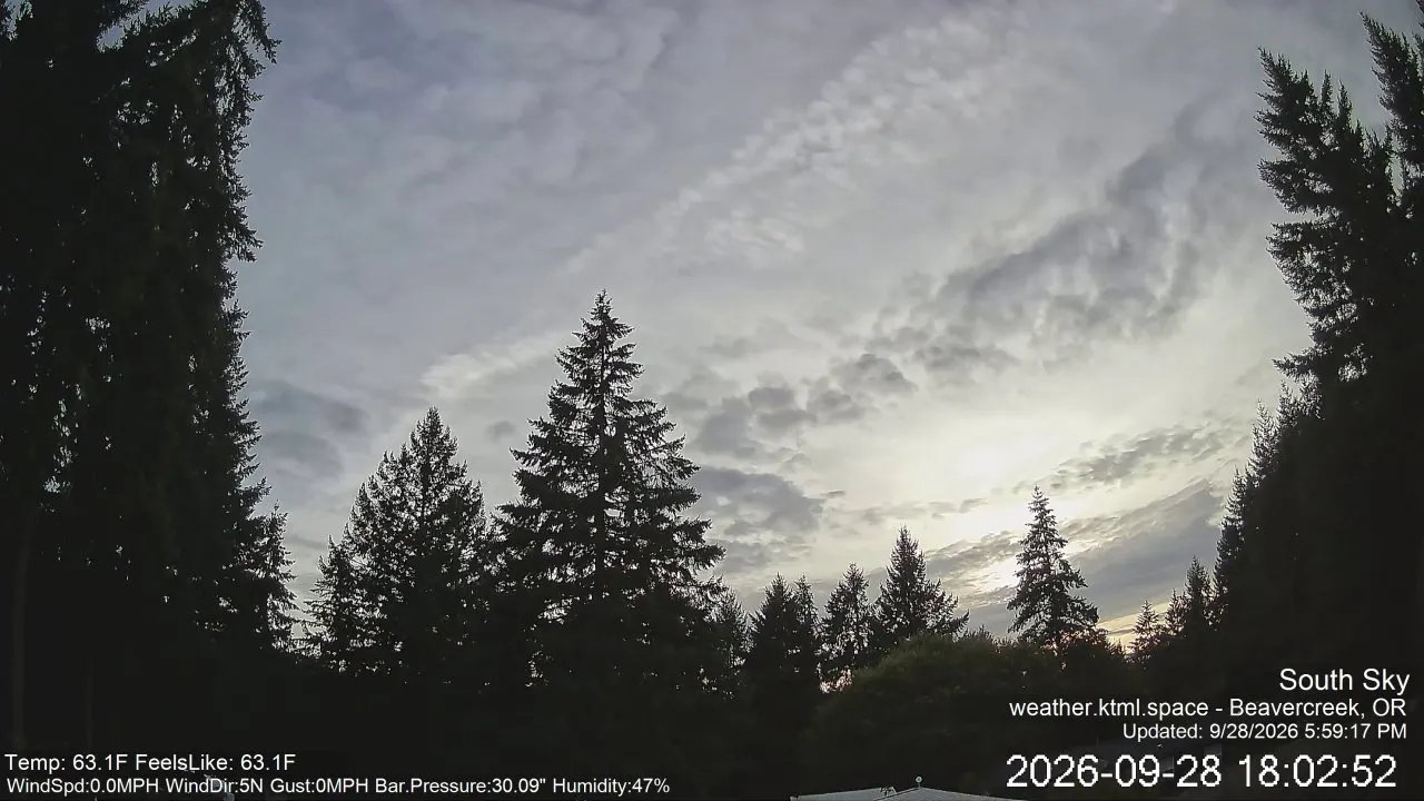 Current south sky weather camera view from Beavercreek, Oregon